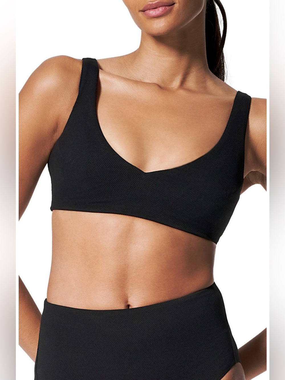 NWT Spanx Black Pique Plunge Bikini Top Size S